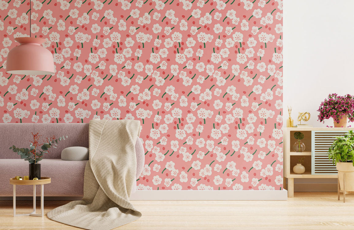 Blossom Delight Mural Wallpaper in living room