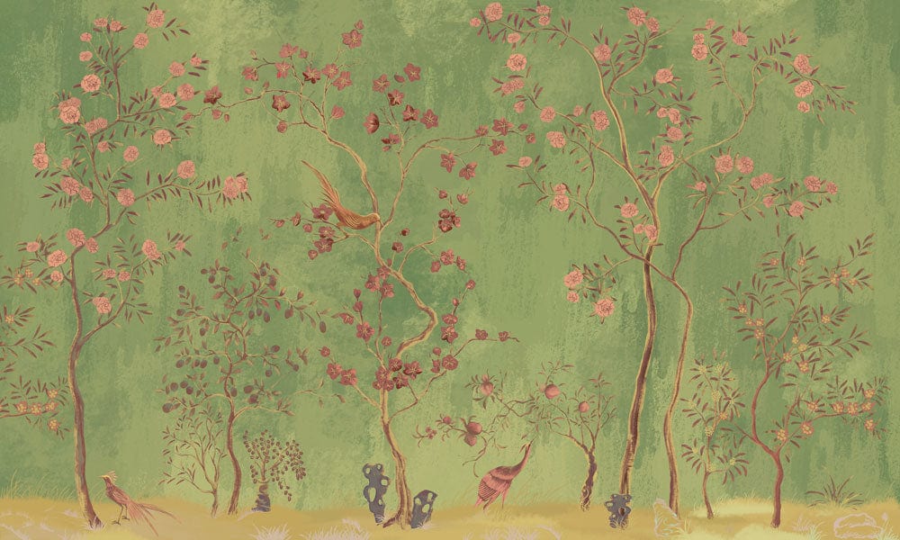 green floral and animal bird wall mural home decor