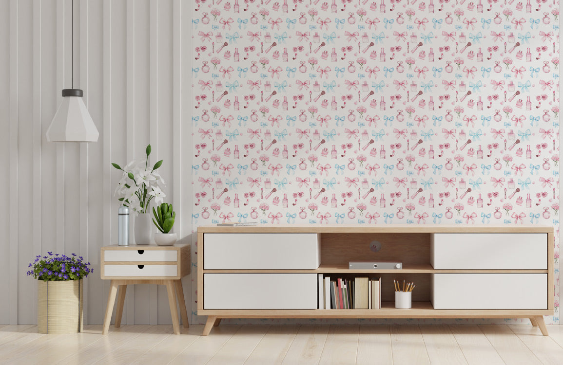 Beauty and Bows Mural Wallpaper in living room