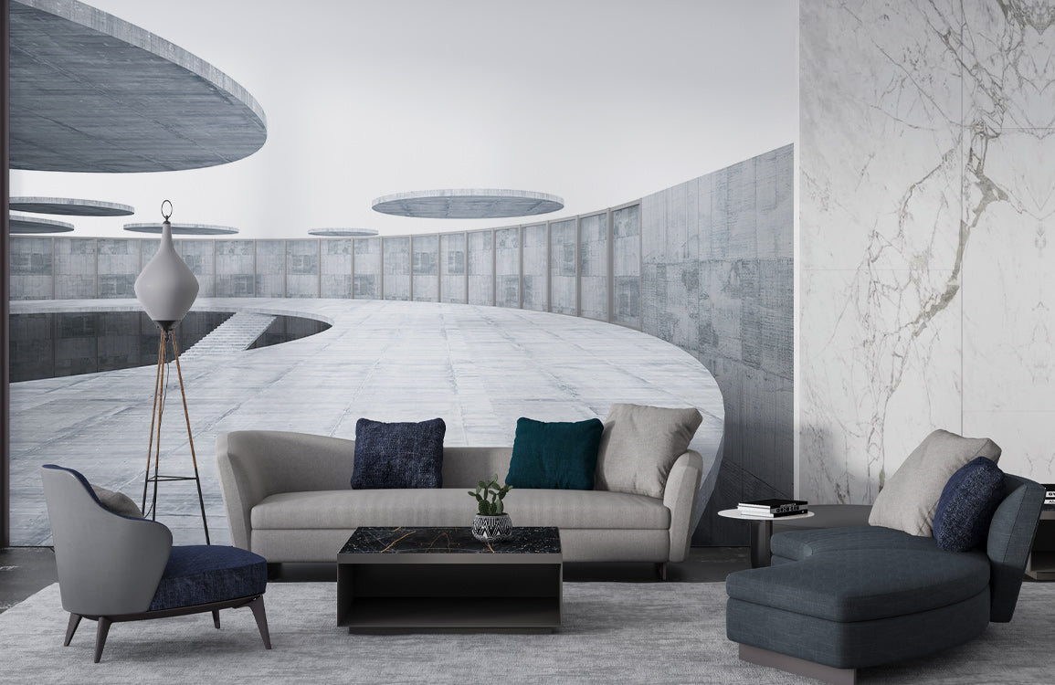 Modern Architectural Curved Pathway Mural Wallpaper in living room