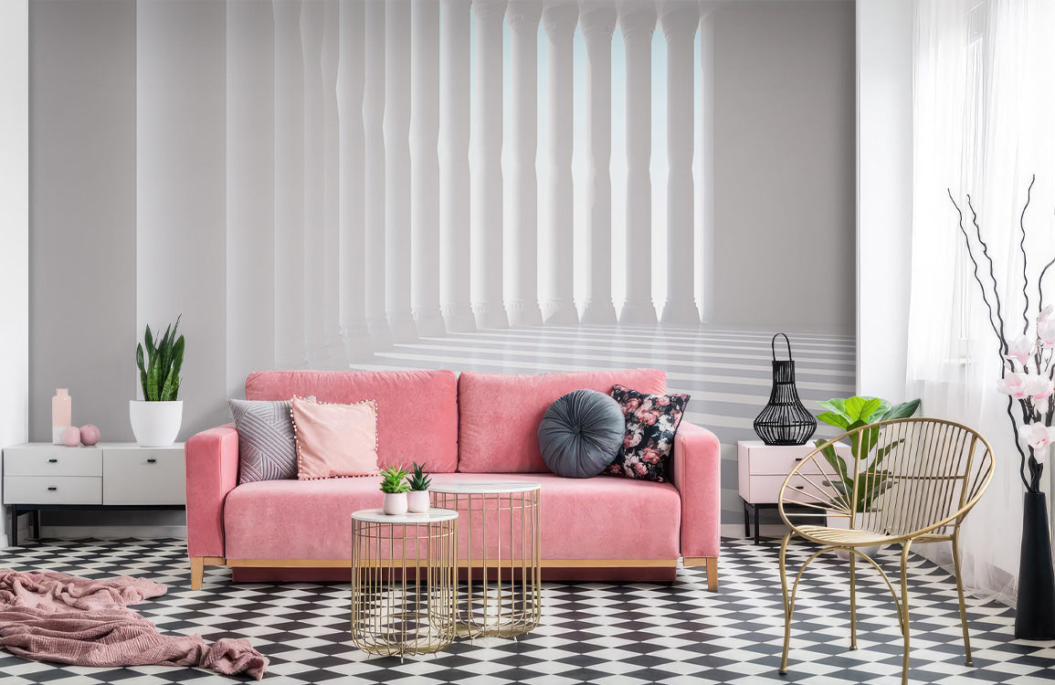 Timeless Column Perspective Mural Wallpaper in living room