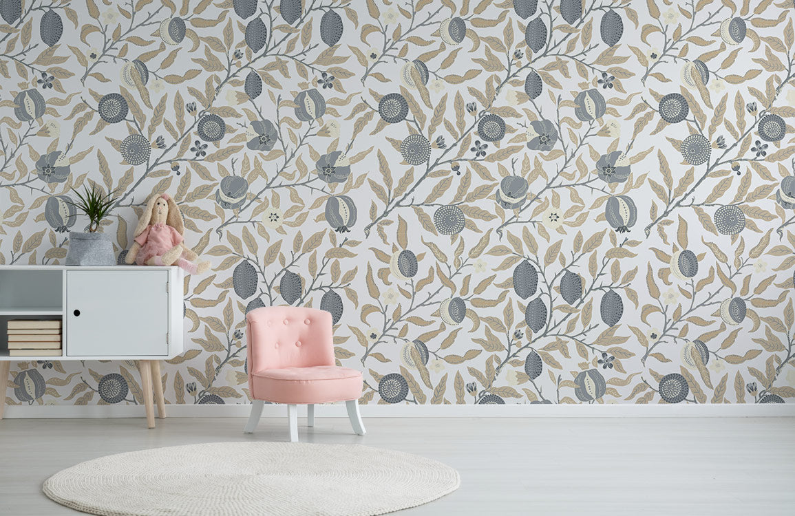 Golden Pomegranate Grove Mural Wallpaper in child's room