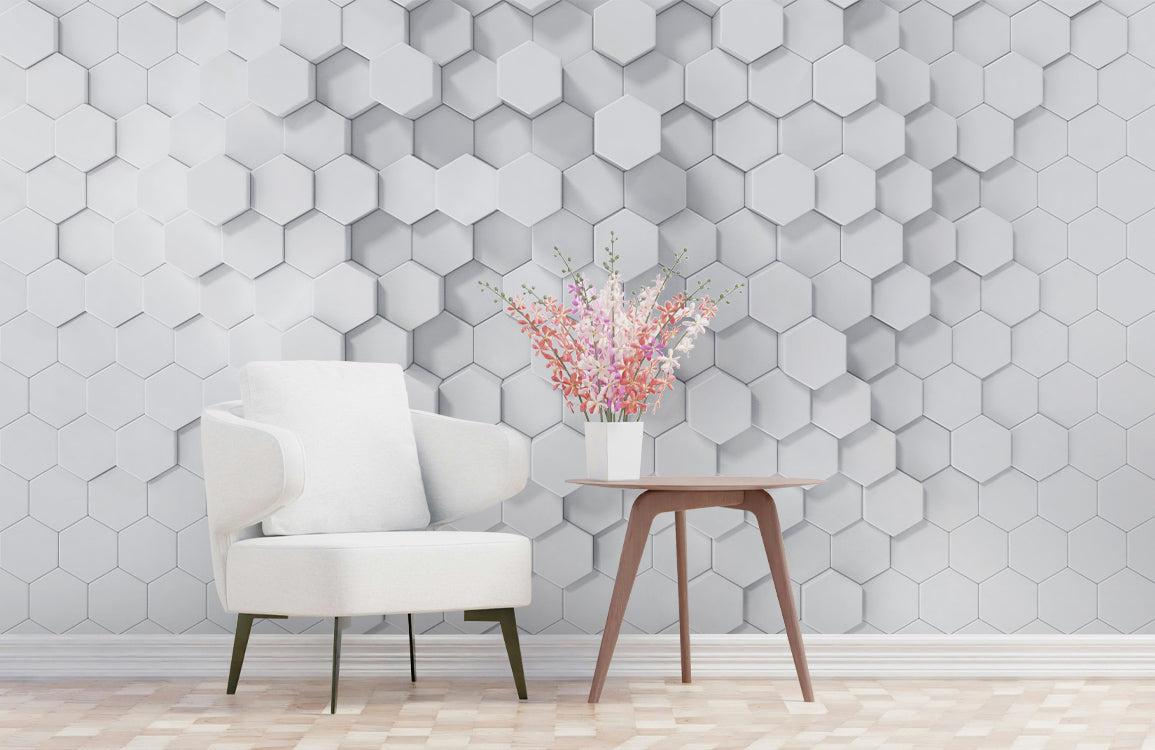 Hexagonal Serenity Mural Wallpaper in living room