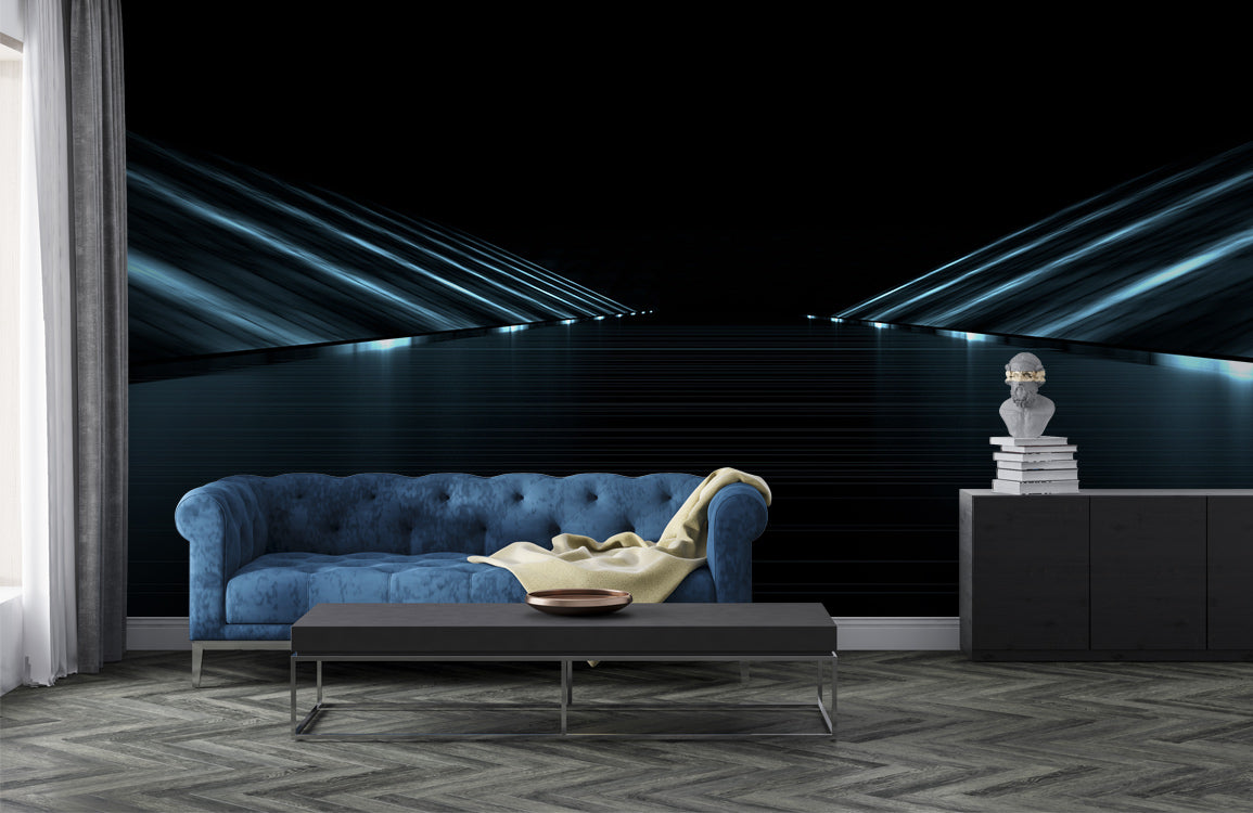 Midnight Futuristic Horizon Mural Wallpaper in living room