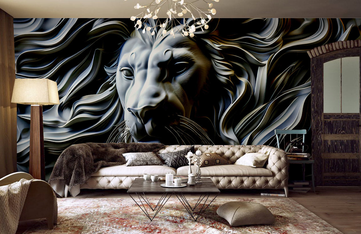 Majestic Lion Art Mural Wallpaper in living room