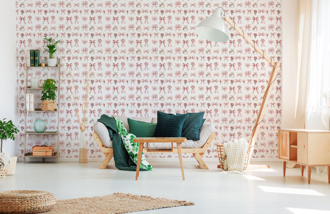 Whimsical Bows and Blooms Mural Wallpaper in living room