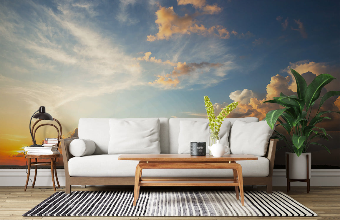 Peaceful Golden Sunset Cloudscape Mural Wallpaper