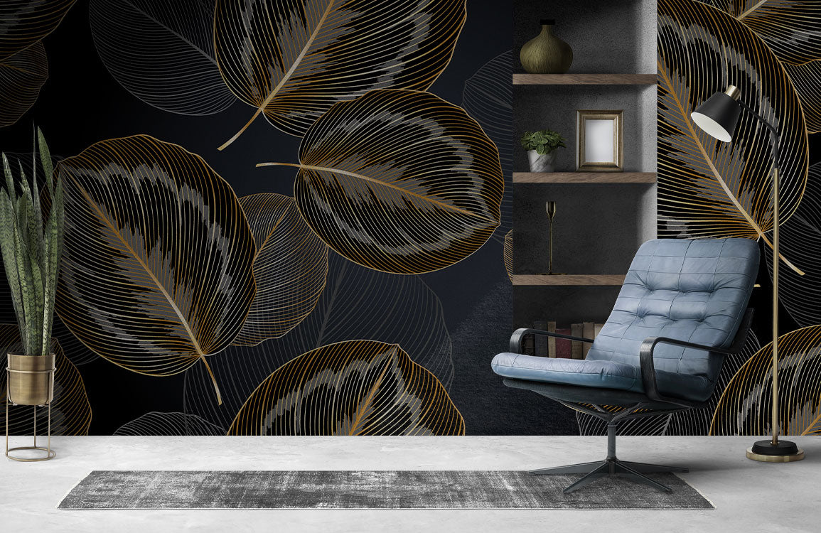 Golden Leaf Elegance Mural Wallpaper