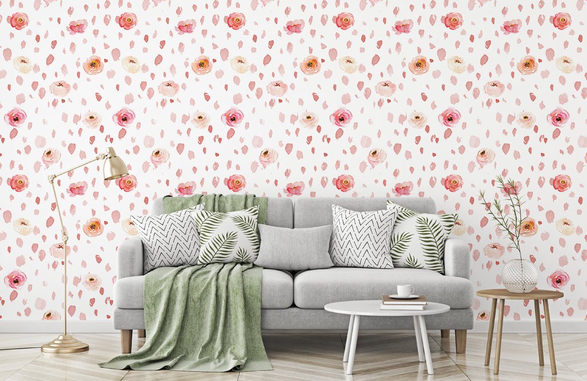 Whimsical Floral Breeze Mural Wallpaper in living room