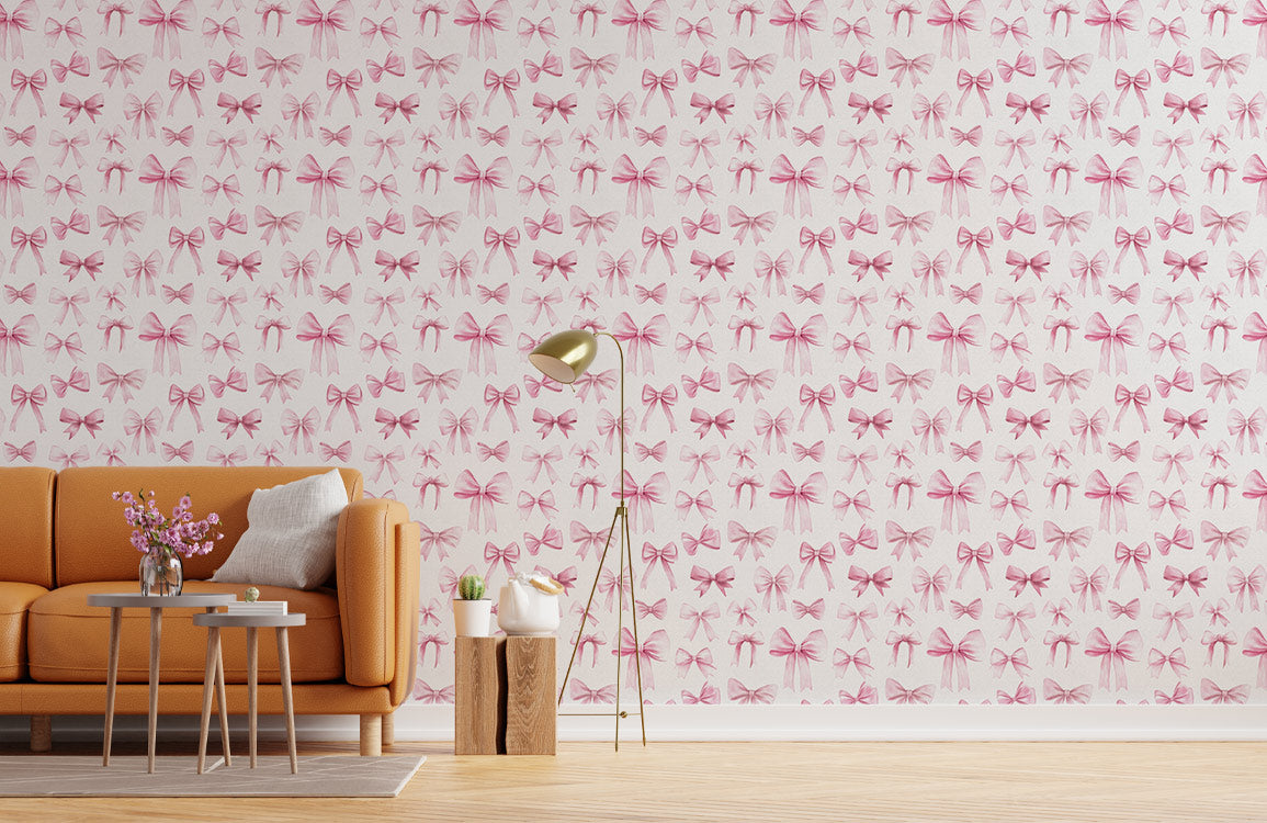 Sweet Pink Bows Mural Wallpaper in living room