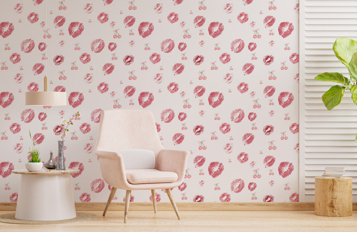 Cherry Kiss Mural Wallpaper in living room