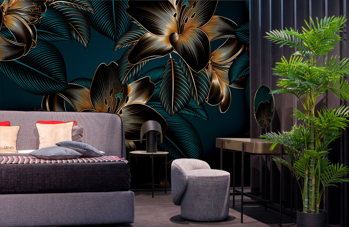 Golden Lily Elegance Mural Wallpaper