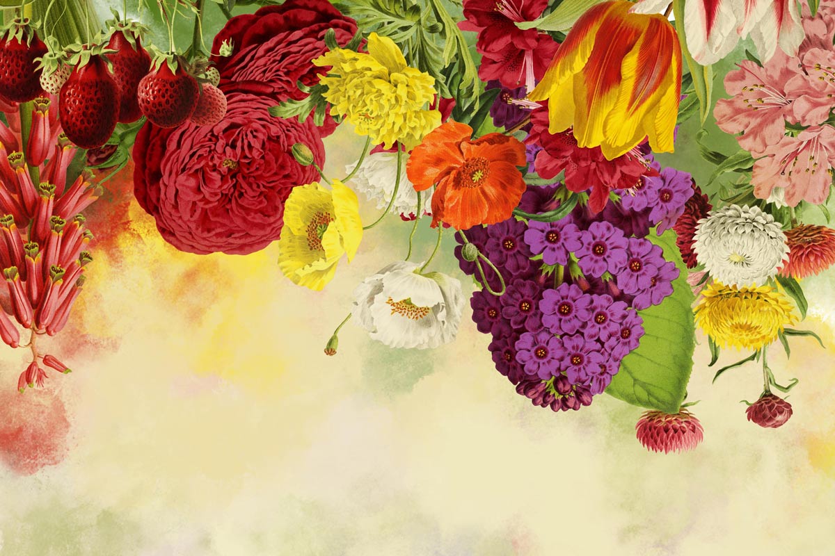 mixed flowers pattern wallpaper mural
