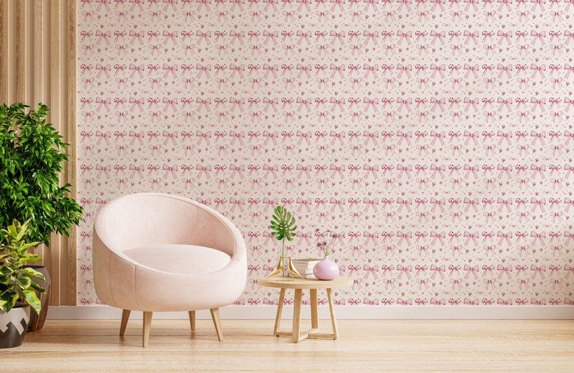Lovely Bow and Heart Mural Wallpaper in living room