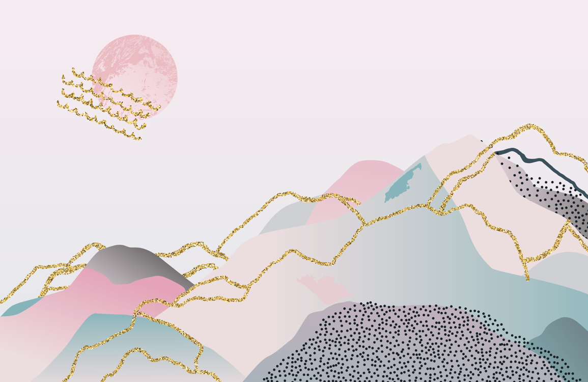 Ombre Mountain Wallpaper Mural with a Pink Background