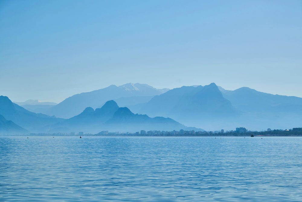 Wallpaper Mural with a Blue Lake and Mountains Scene for Home Decoration