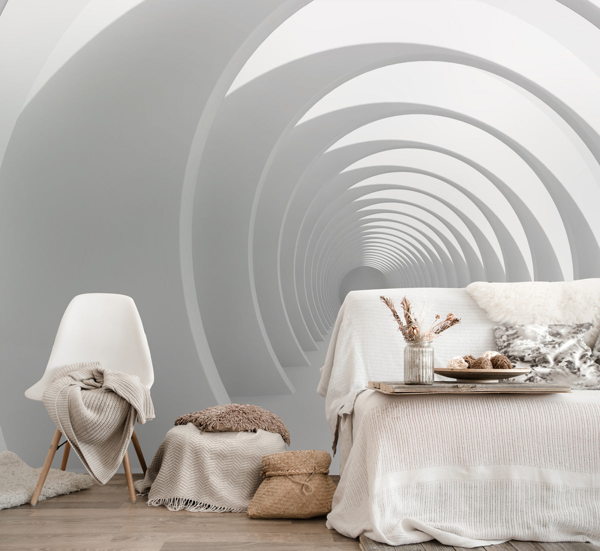 Spiral Archway Illusion Mural Wallpaper in living room