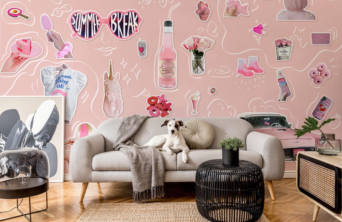 Stickers Wallpaper Mural for Living Room Decoration Featuring a Fashion Pink