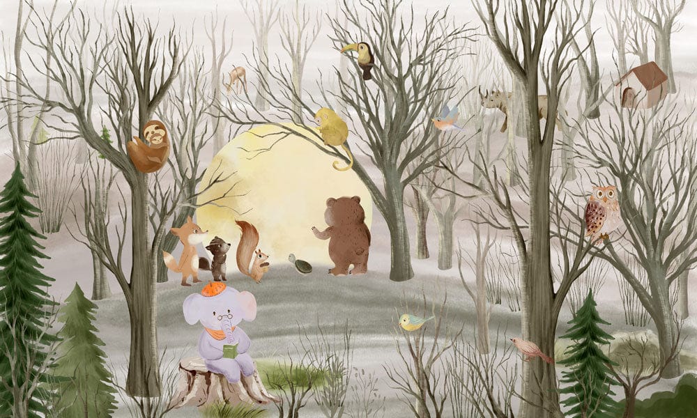 Decorate Your Home with a Beautiful Moon Mural Featuring Wild Animals and Their Habitats