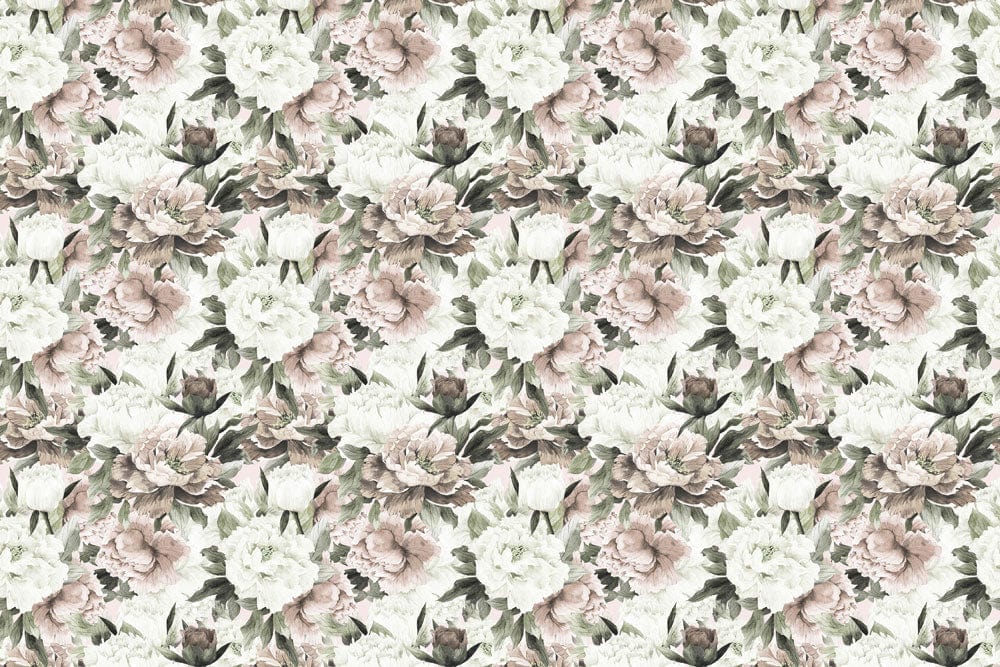 White and other neutral colours are used in the floral wall mural wallpaper.