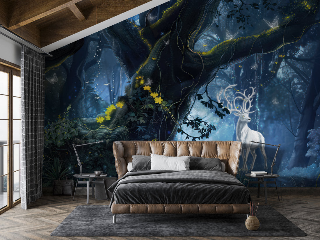 Enchanted Forest Haven Mural Wallpaper in bedroom
