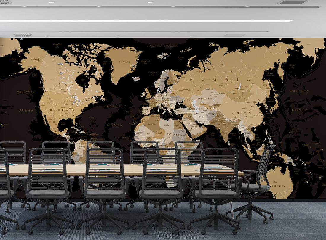 Elegant World Map Wall Wallpaper in conference room