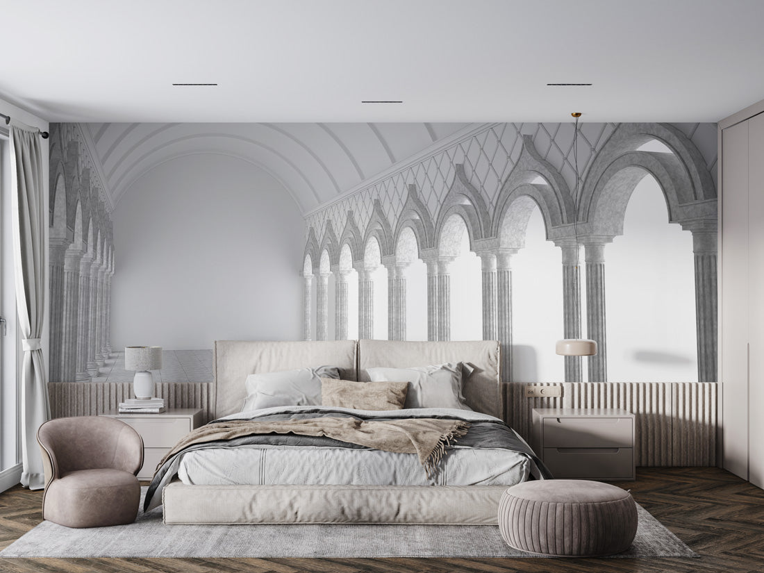 Elegant Archway Corridor Mural Wallpaper in bedroom