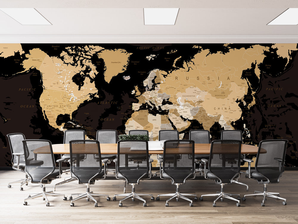 Elegant World Map Wall Wallpaper in conference room