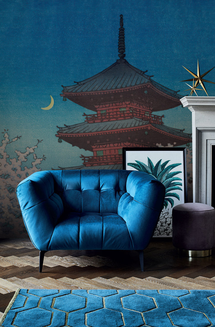 Pagoda Under Moonlight Mural Wallpaper