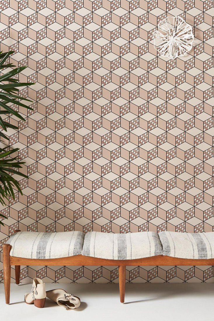 Geometric Modern Illusion Mural Wallpaper in entryway