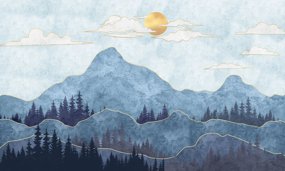 Blue Mountains Painting Wallpaper Mural as a Decoration for Your Home