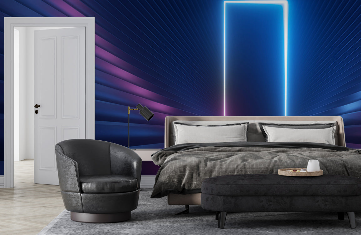Neon Gateway Illusion Mural Wallpaper in bedroom