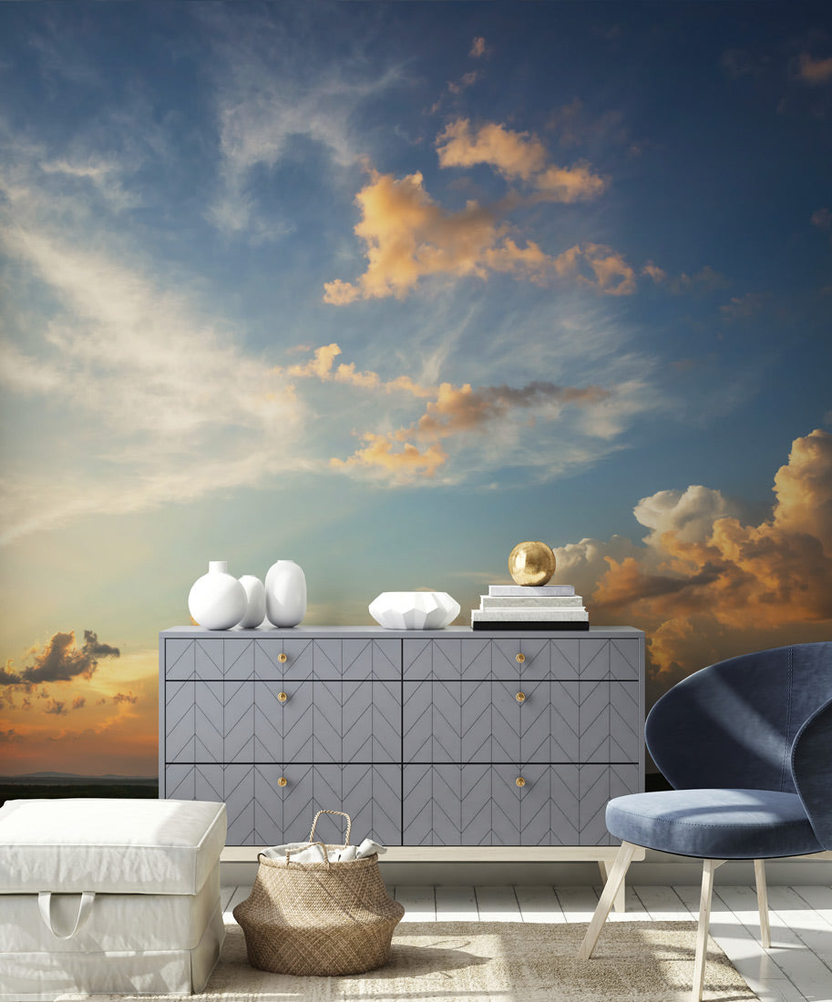 Peaceful Golden Sunset Cloudscape Mural Wallpaper