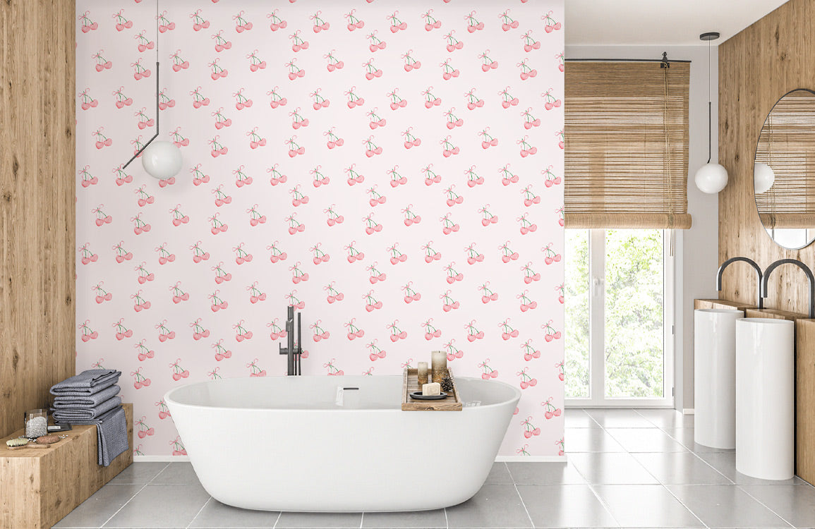 Heart Cherry Mural Wallpaper in bathroom