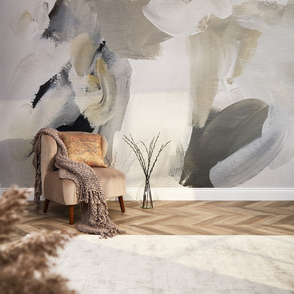 Abstract Brush Stroke Feature Mural Wallpaper in living room