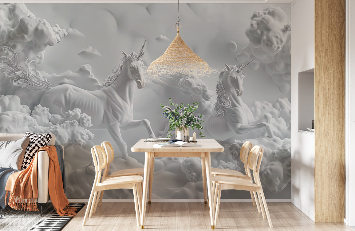 Enchanted Unicorn Journey Mural Wallpaper in dining room