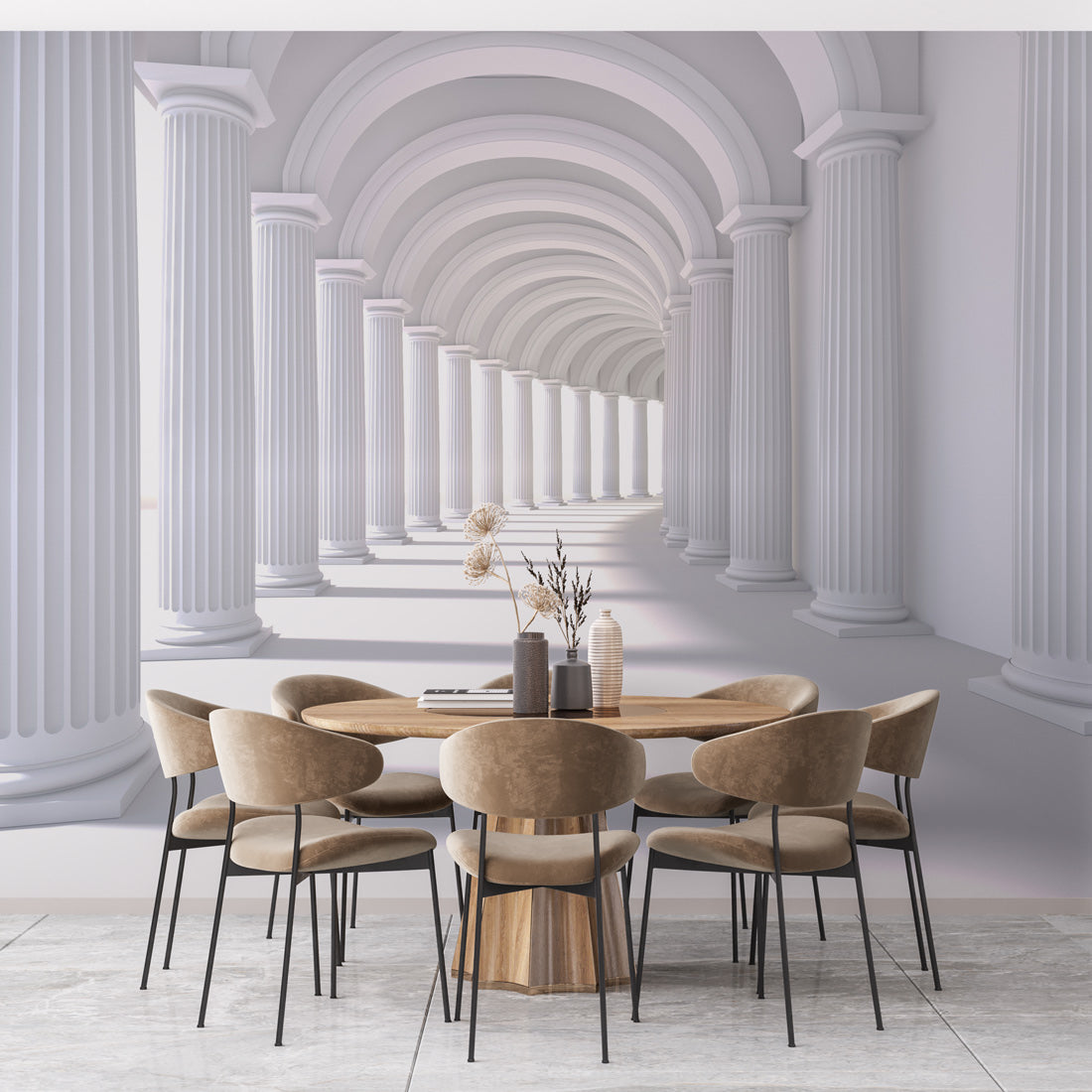 Endless Classic Columns Mural Wallpaper in dining room