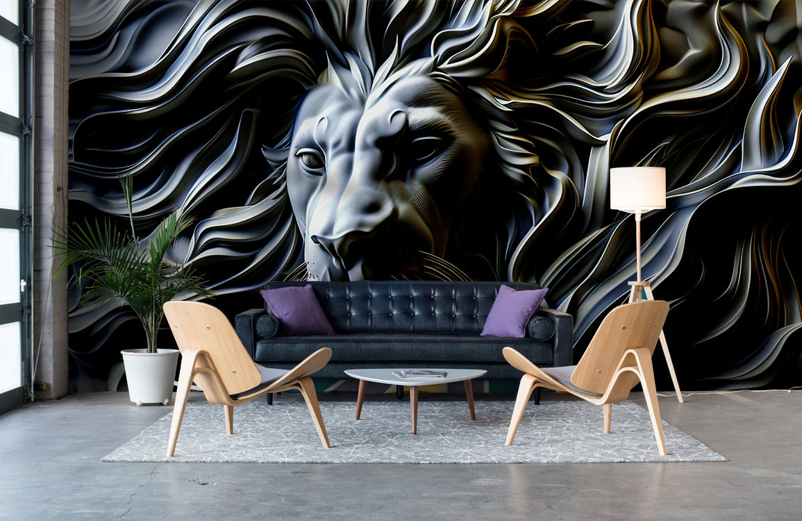 Majestic Lion Art Mural Wallpaper in living room