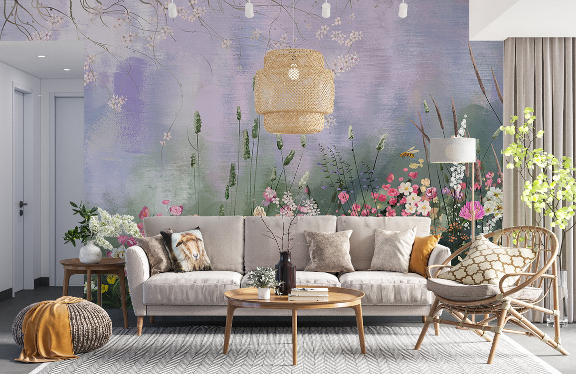 Imitation Oil Painting Flower Mural Wallpaper in living room