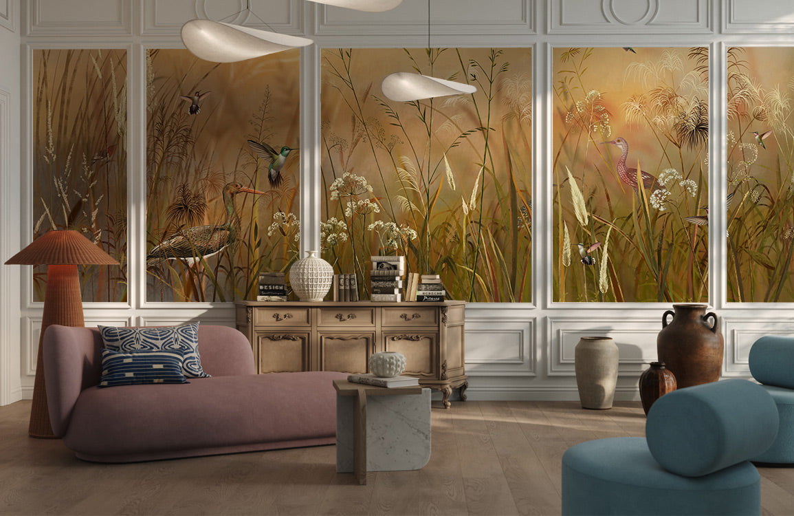 Wild Meadow Serenity Mural Wallpaper in living room
