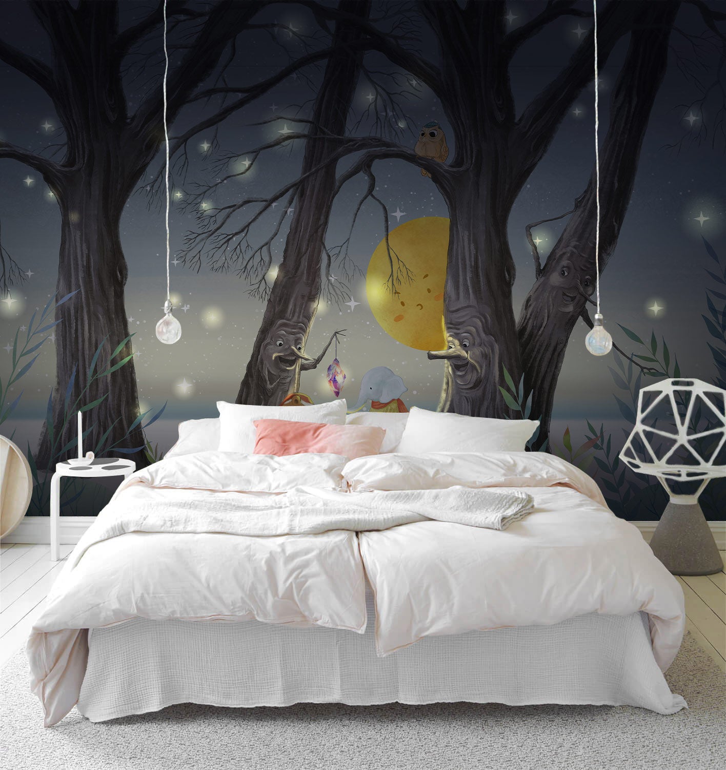 Whimsical Forest Nighttime Animal Adventure in bedroom