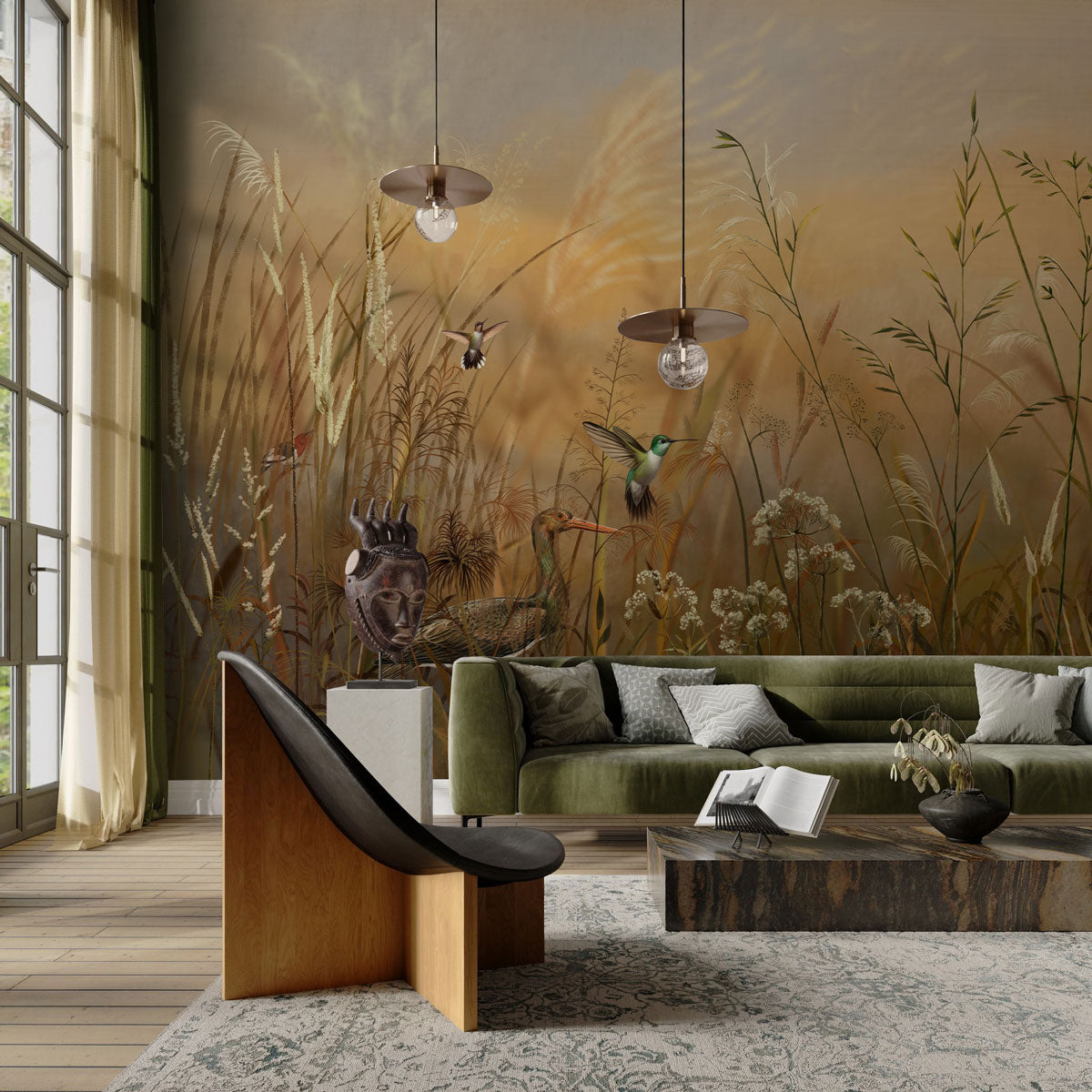 Wild Meadow Serenity Mural Wallpaper in living room