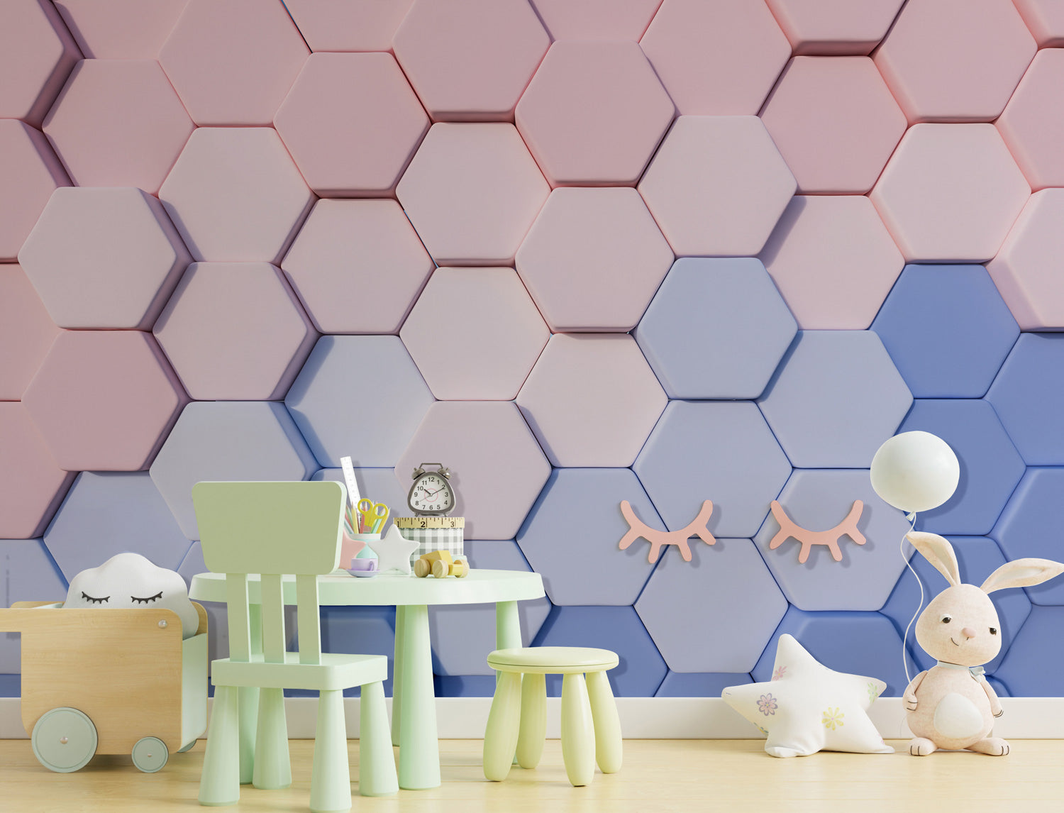 Vibrant Hexagonal Fusion Mural Wallpaper in playroom