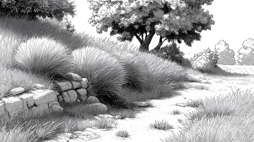 Ink Meadow Path Mural Wallpaper