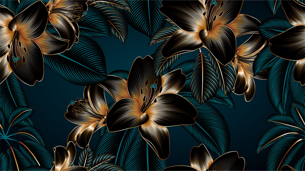 Golden Lily Elegance Mural Wallpaper