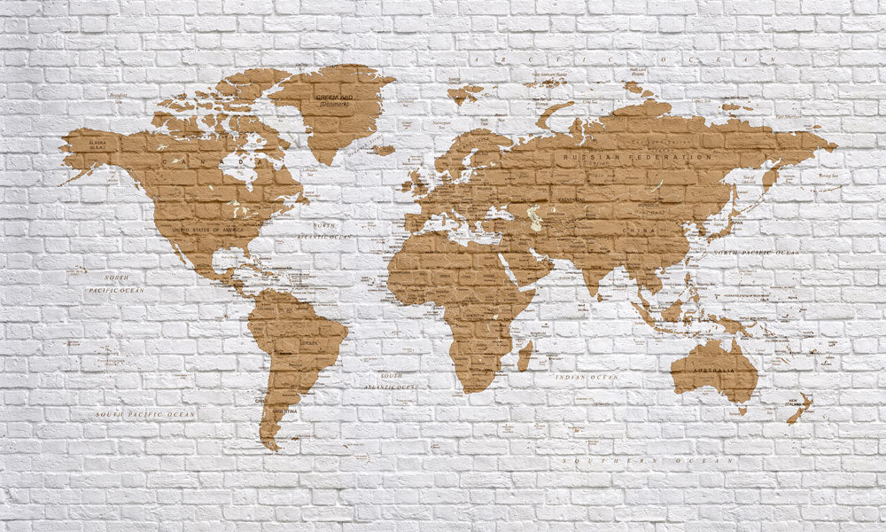 World Map Brick Wall Wallpaper