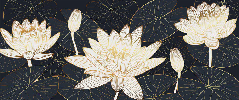 Golden Lotus Elegance Mural Wallpaper