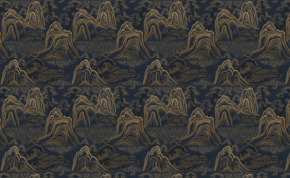 Midnight Golden Mountains Mural Wallpaper