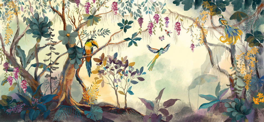 Tropical Jungle Birds Mural Wallpaper