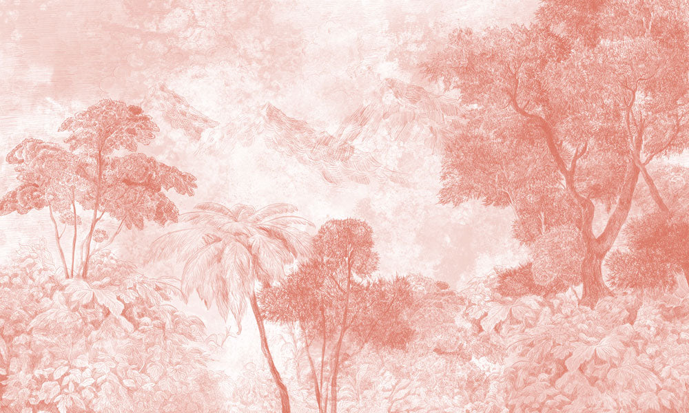 Vintage Tropical Peach Jungle Forest Mural Wallpaper